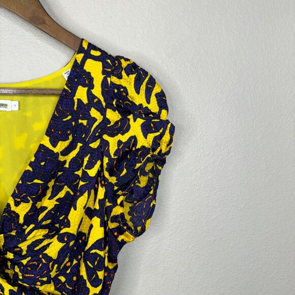 A.L.C. Womens Yellow &‎ Blue Floral Ruched Short Sleeve Top 0 Luxe Edgy - Picture 3 of 11